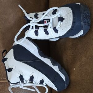 Kids White and Navy Fila Sneakers